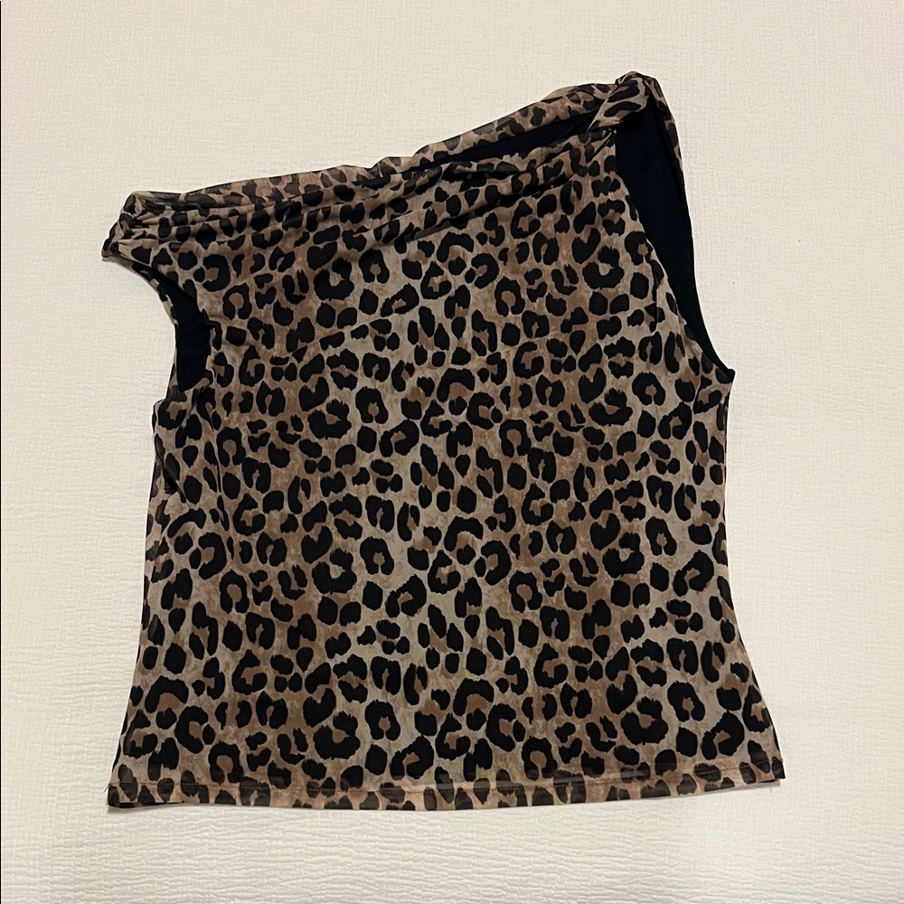 Mango Leopard Print One-Shoulder Top - Black and Brown